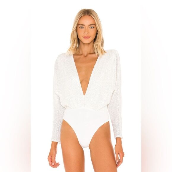NOOKIE Veda White Sequin Deep Plunge Bodysuit. XS. NWT. - Picture 2 of 11